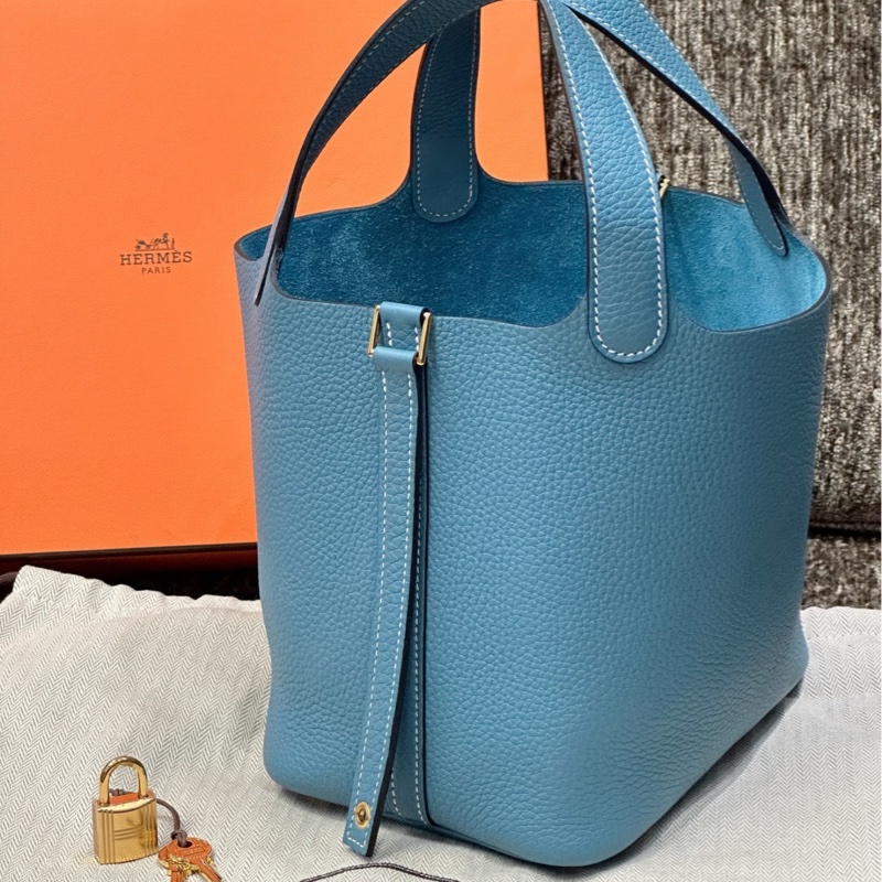 Hermes • Picotin 18 75牛仔藍銀釦 Tc皮 菜籃子-0