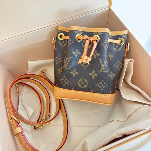 全新LV老花 NANO NOE mini束繩束口水桶包(可拆式手把/肩帶)M81266