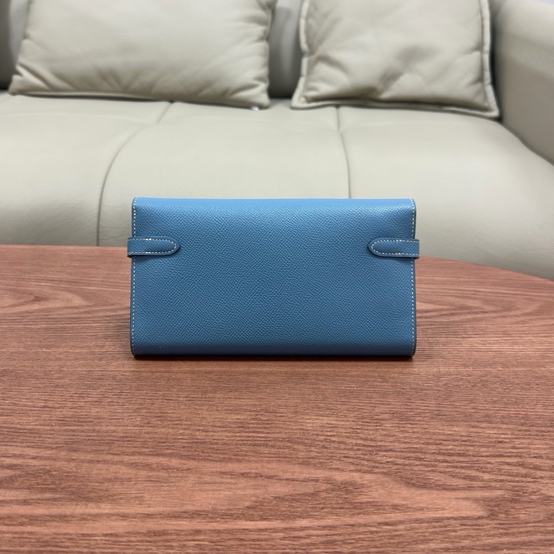 Hermes • Kelly Long 牛仔藍Epsom皮銀釦長夾 帶膜-3
