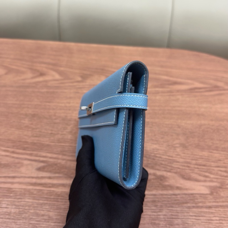 Hermes • Kelly Long 牛仔藍Epsom皮銀釦長夾 帶膜-5