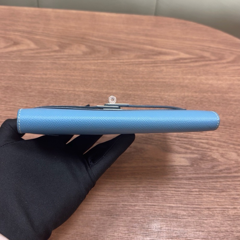 Hermes • Kelly Long 牛仔藍Epsom皮銀釦長夾 帶膜-6