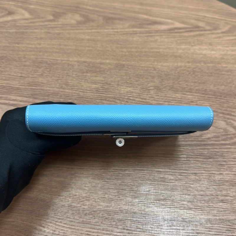 Hermes • Kelly Long 牛仔藍Epsom皮銀釦長夾 帶膜-7