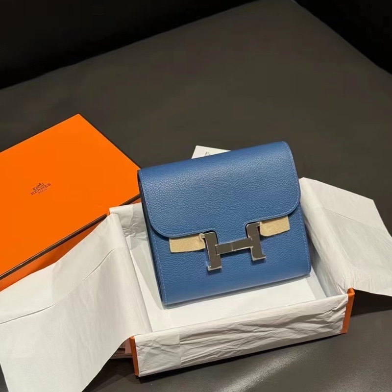 Hermes • Constance 康康霧霾藍銀釦短夾-1