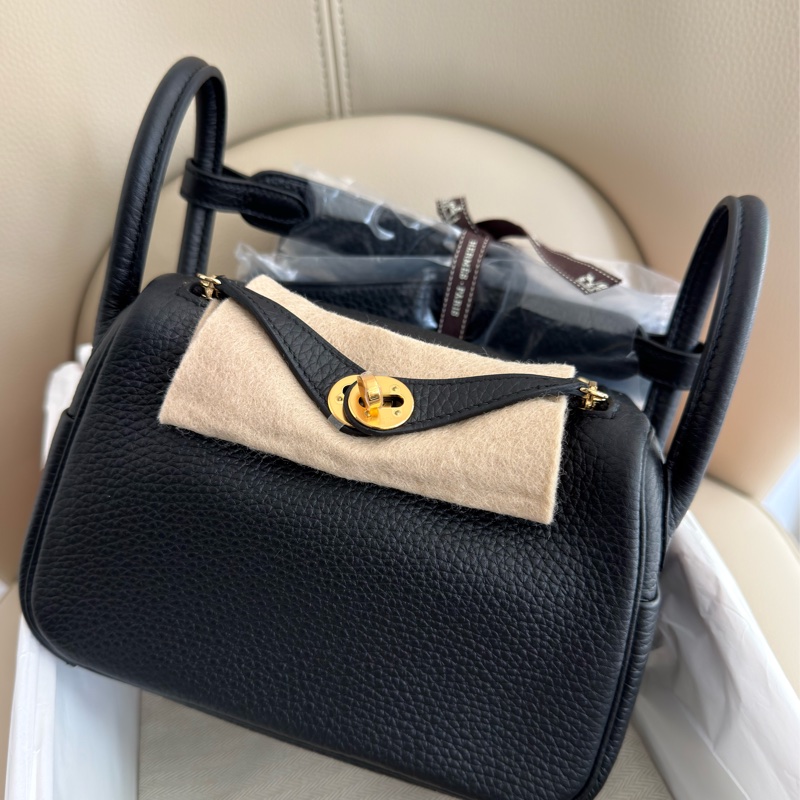 全新HERMES黑色金釦mini lindy 一代斜背包-1