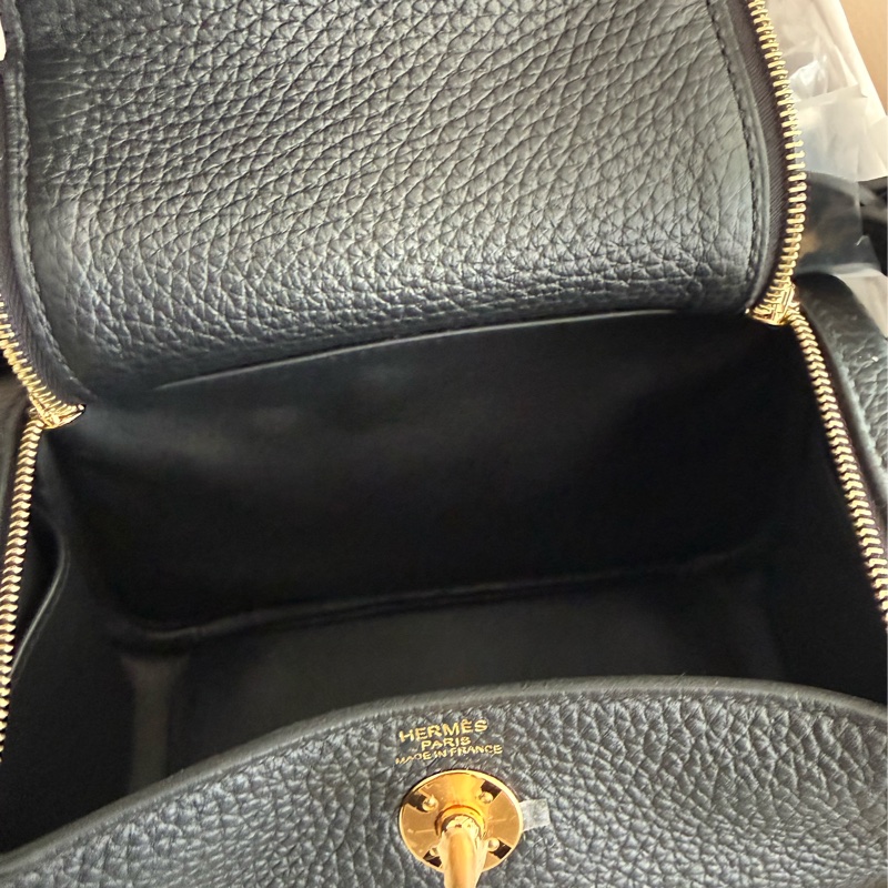 全新HERMES黑色金釦mini lindy 一代斜背包-13