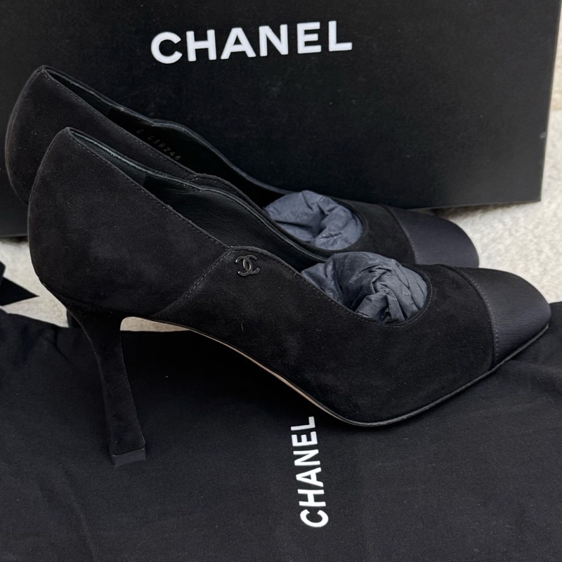 僅室內試穿過 香奈兒chanel方頭高跟鞋38碼 8cm S印-1