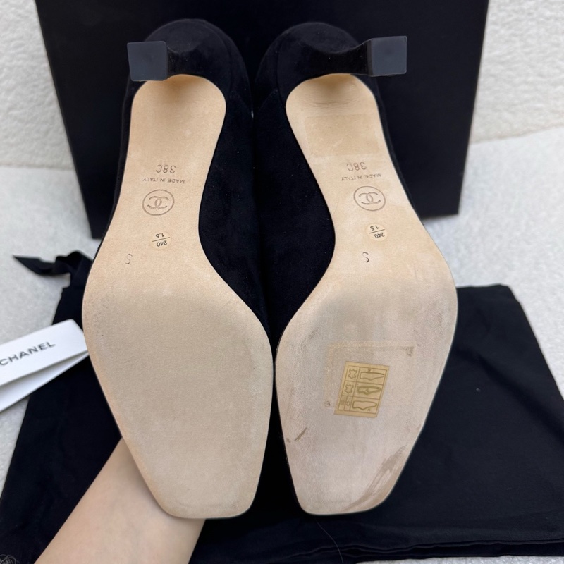 僅室內試穿過 香奈兒chanel方頭高跟鞋38碼 8cm S印-6