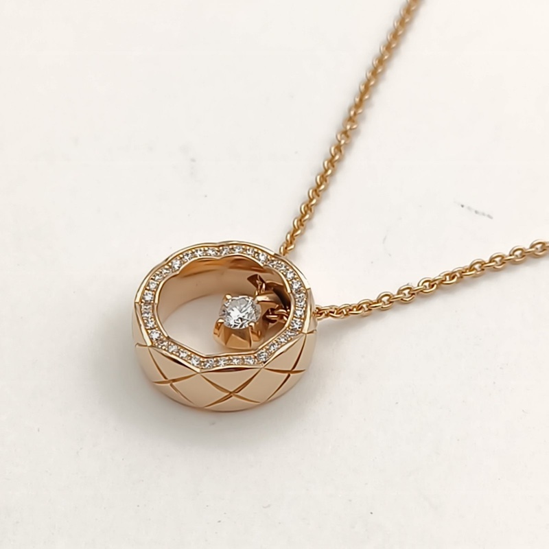 CHANEL 18K玫瑰金鑽石COCOCRUSH系列水冰月滿鑽項鏈-1