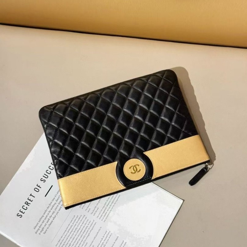 Chanel 黑色拼米金 手拿包 27*20cm 9新 配件塵袋-2