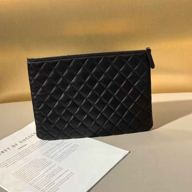 Chanel 黑色拼米金 手拿包 27*20cm 9新 配件塵袋-3