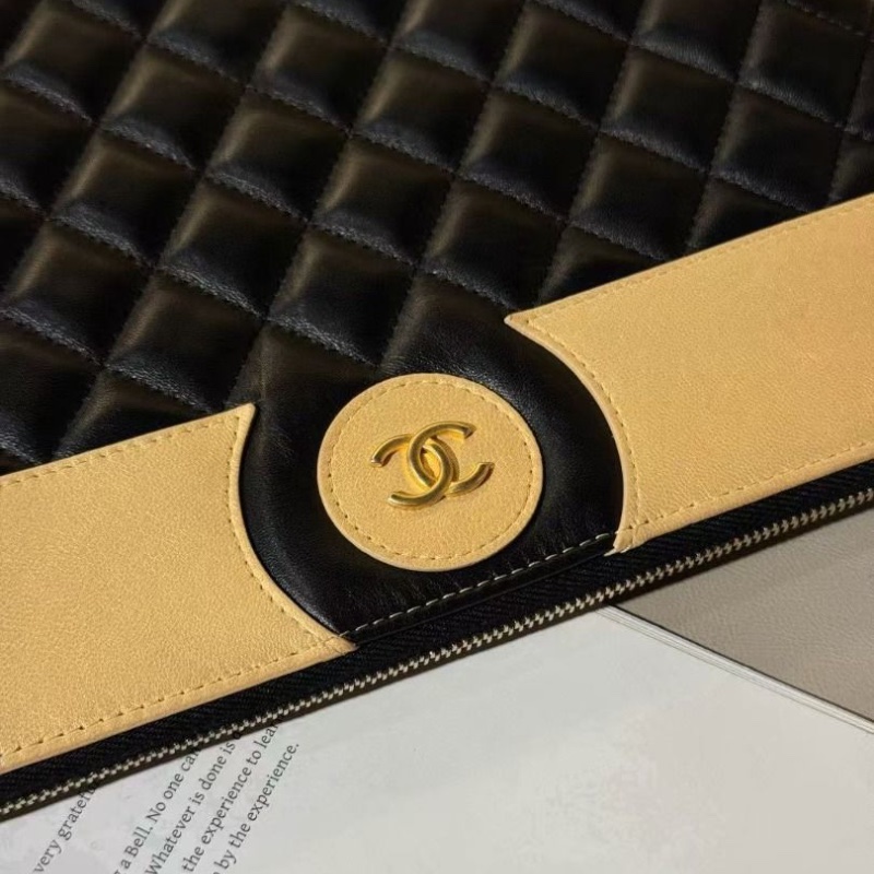 Chanel 黑色拼米金 手拿包 27*20cm 9新 配件塵袋-4