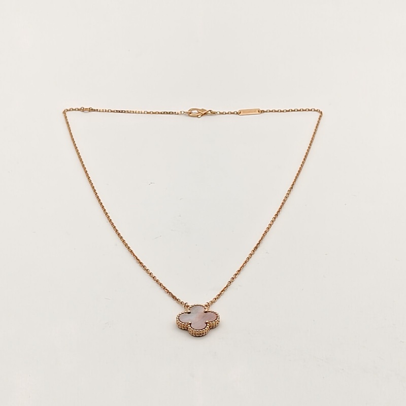 VAN CLEEF&ARPELS VintageAlhambra中號單花項鏈新扣18K玫瑰金/灰貝母-3