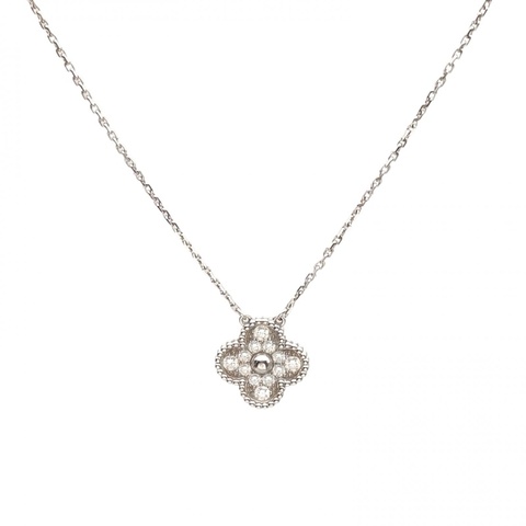 VAN CLEEF&ARPELS VintageAlhambra中號單花項鏈滿鑽18K白金/鑽石