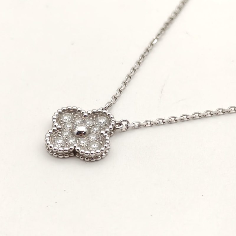 VAN CLEEF&ARPELS VintageAlhambra中號單花項鏈滿鑽18K白金/鑽石-1