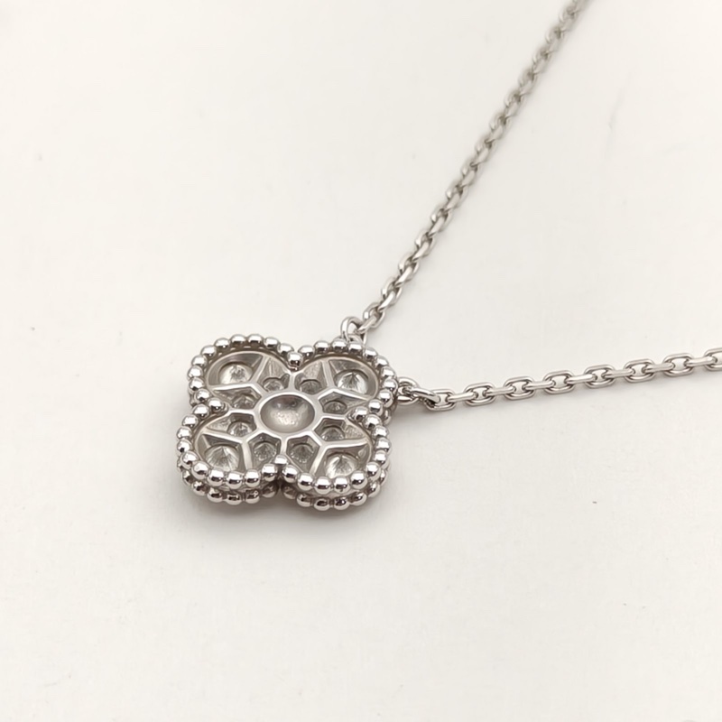 VAN CLEEF&ARPELS VintageAlhambra中號單花項鏈滿鑽18K白金/鑽石-2