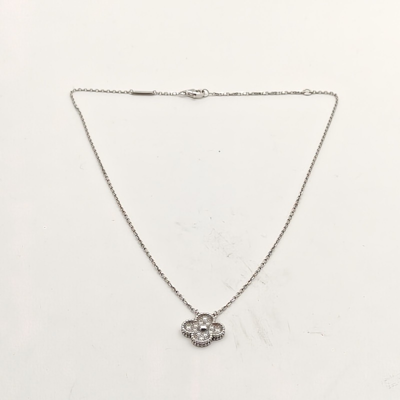 VAN CLEEF&ARPELS VintageAlhambra中號單花項鏈滿鑽18K白金/鑽石-4