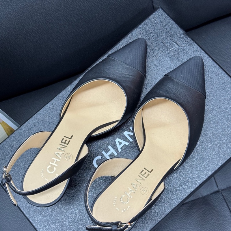 Chanel 香奈兒 黑色粗根後系帶 優雅羊皮 高跟鞋 涼鞋 37碼-2