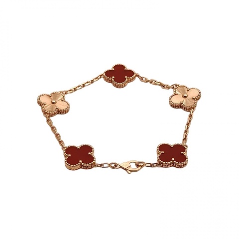VAN CLEEF&ARPELS VintageAlhambra中號五花手鏈新扣18K玫瑰金/紅玉髓S-M碼