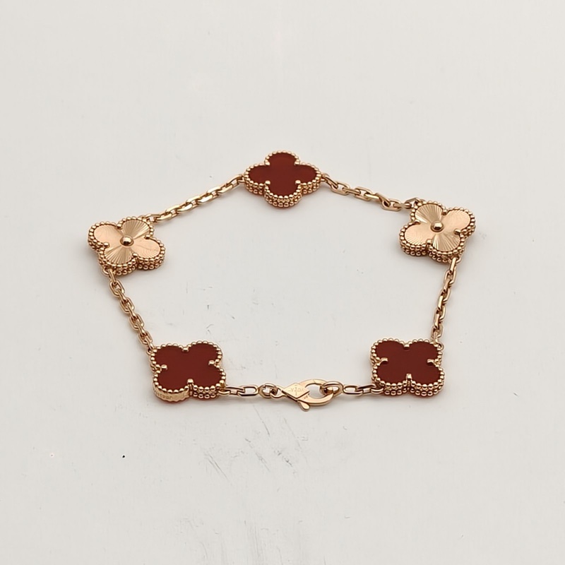 VAN CLEEF&ARPELS VintageAlhambra中號五花手鏈新扣18K玫瑰金/紅玉髓S-M碼-1