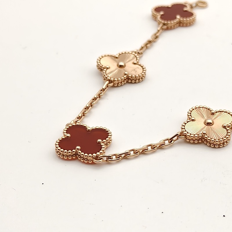 VAN CLEEF&ARPELS VintageAlhambra中號五花手鏈新扣18K玫瑰金/紅玉髓S-M碼-2