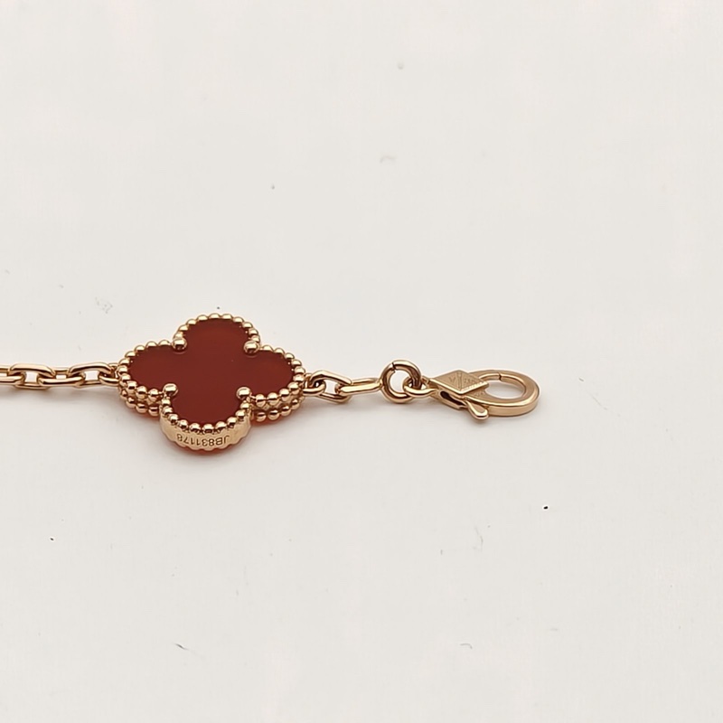 VAN CLEEF&ARPELS VintageAlhambra中號五花手鏈新扣18K玫瑰金/紅玉髓S-M碼-3