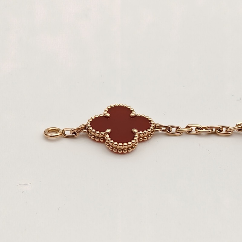 VAN CLEEF&ARPELS VintageAlhambra中號五花手鏈新扣18K玫瑰金/紅玉髓S-M碼-4