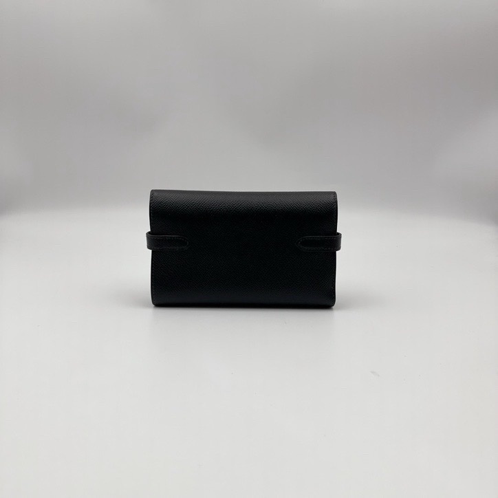 Hermes • Kelly Long 黑金三折短夾 Epsom皮 附盒-2