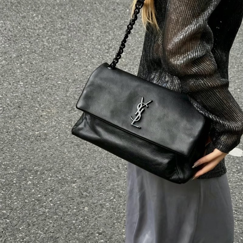 YSL 黑色魚子醬HoIlywood肩背斜背包28*19*10 98新配件塵袋-0