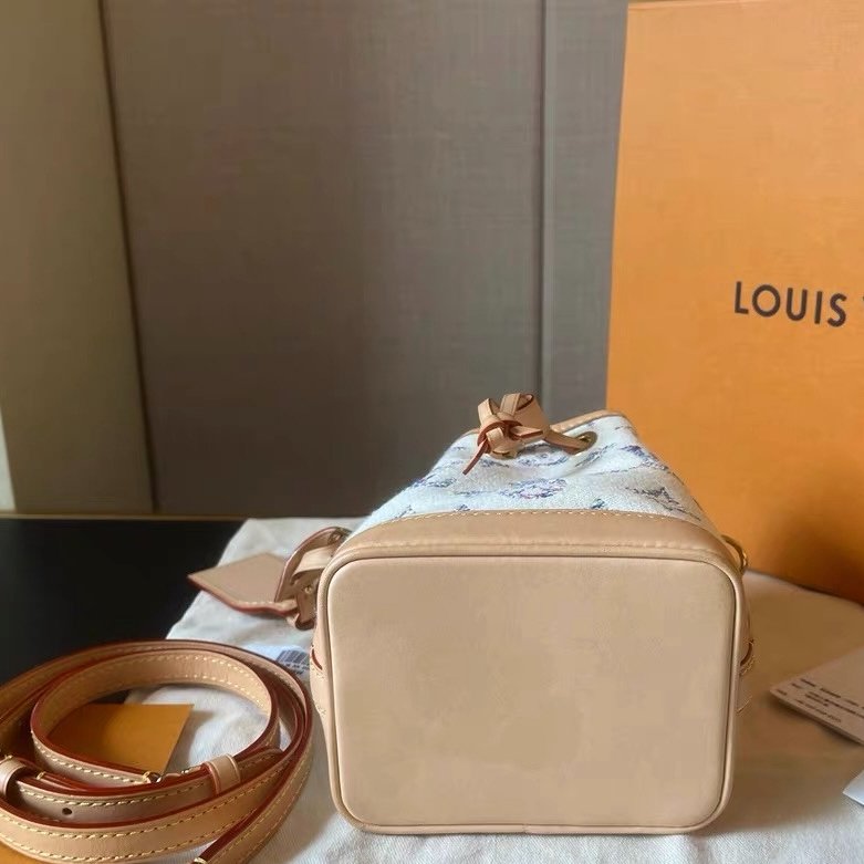 LV 限定款NOE Nano Nautical航海系列  抽繩小水桶 芯片款 帆布配皮 新配色夢幻紫刺繡logo 16*13*10cm  99新配件塵袋 肩帶 盒子 購證-8