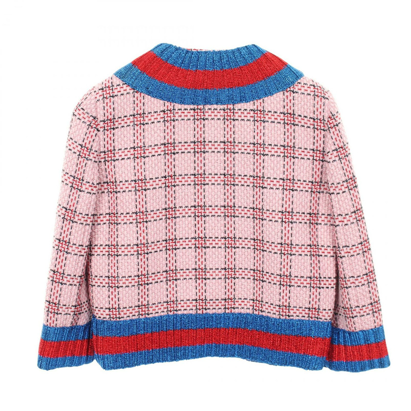 GUCCI 斜紋軟呢外套，無色，尼龍/人造絲，粉紅色/紅色/藍色，二手女款-1