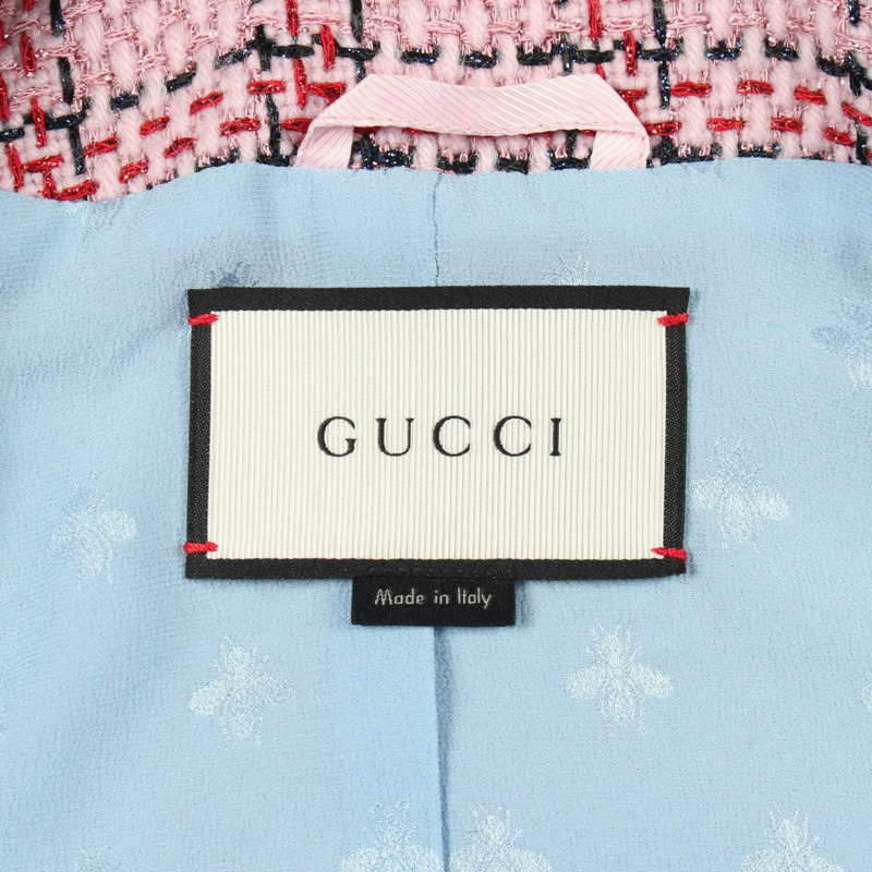 GUCCI 斜紋軟呢外套，無色，尼龍/人造絲，粉紅色/紅色/藍色，二手女款-2