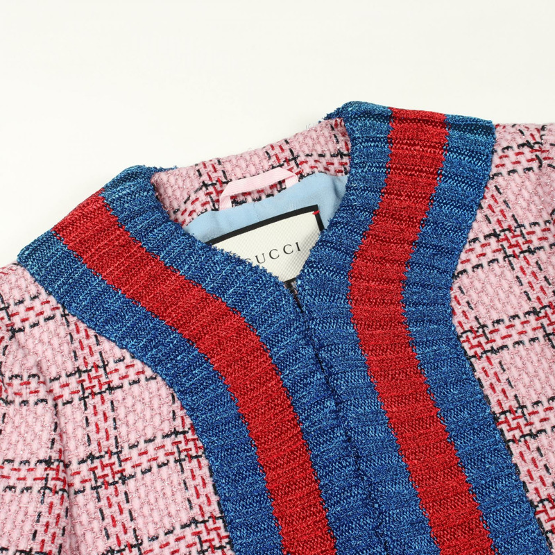 GUCCI 斜紋軟呢外套，無色，尼龍/人造絲，粉紅色/紅色/藍色，二手女款-6