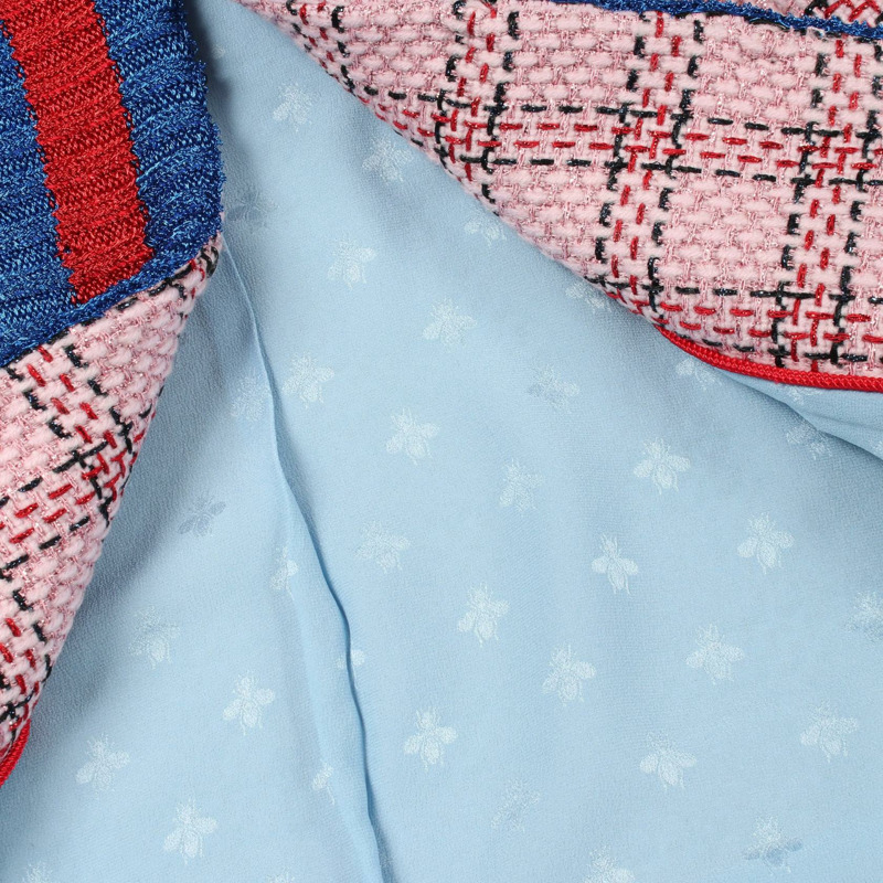 GUCCI 斜紋軟呢外套，無色，尼龍/人造絲，粉紅色/紅色/藍色，二手女款-7