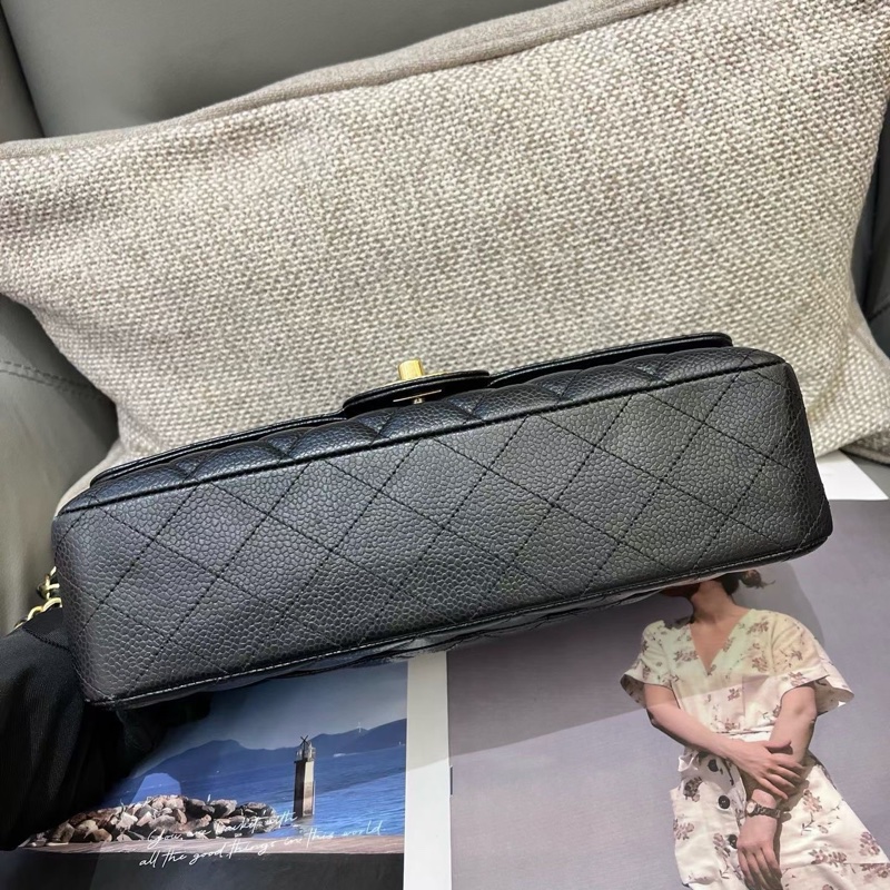 Chanel香奈兒黑金荔枝紋牛皮cf中號 27開-4