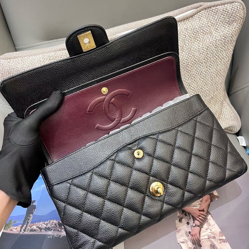 Chanel香奈兒黑金荔枝紋牛皮cf中號 27開-5