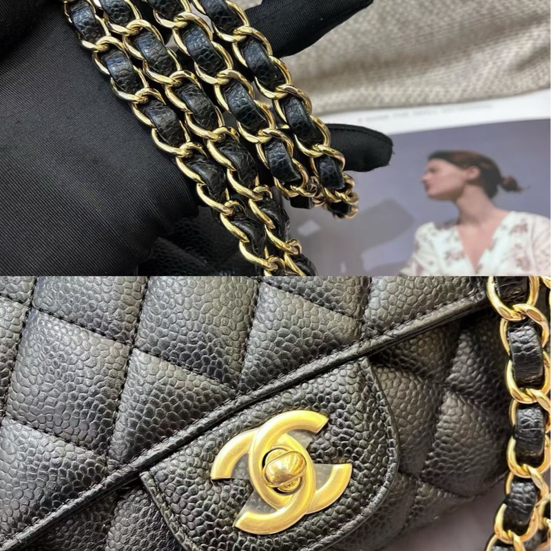 Chanel香奈兒黑金荔枝紋牛皮cf中號 27開-7