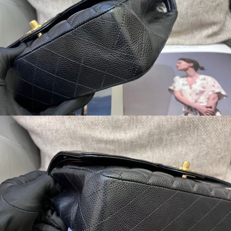 Chanel香奈兒黑金荔枝紋牛皮cf中號 27開-8