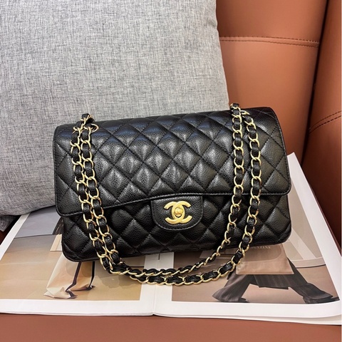 Chanel香奈兒黑金荔枝紋牛皮cf中號 29開