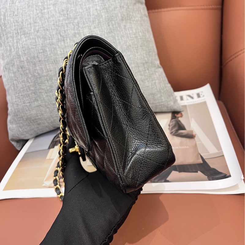 Chanel香奈兒黑金荔枝紋牛皮cf中號 29開-3