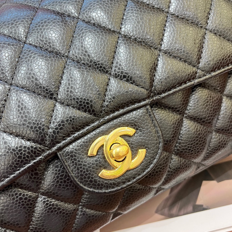 Chanel香奈兒黑金荔枝紋牛皮cf中號 29開-4