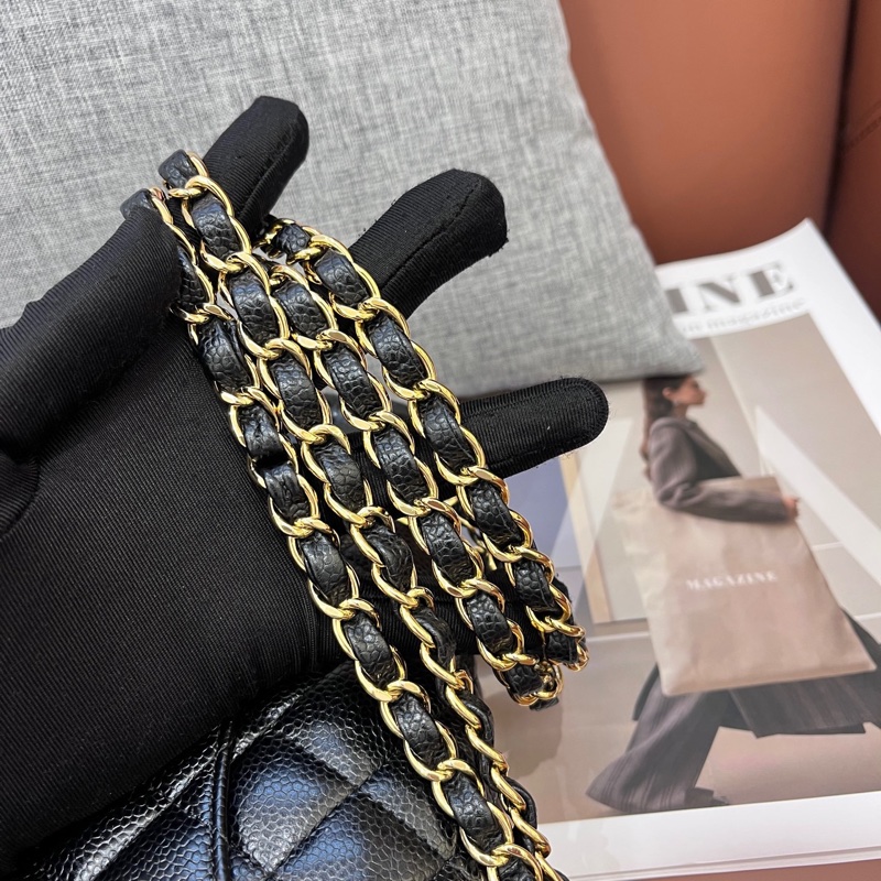 Chanel香奈兒黑金荔枝紋牛皮cf中號 29開-5