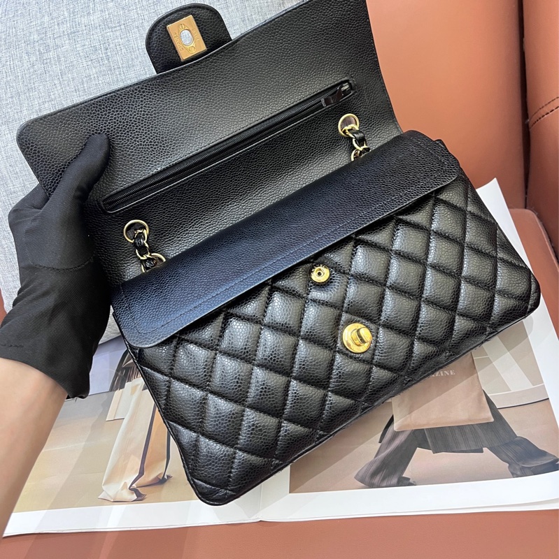 Chanel香奈兒黑金荔枝紋牛皮cf中號 29開-6