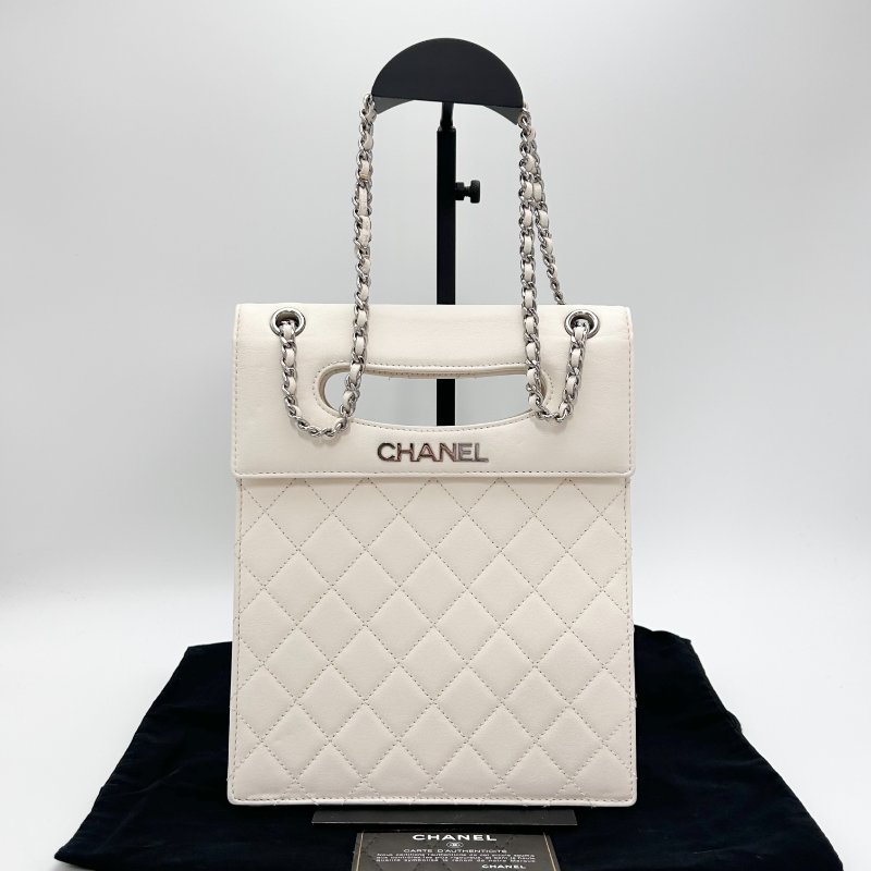 CHANEL 經典萎格紋竪版 手拎肩背鏈條口蓋包 19*23*6 98新配件塵袋 保卡-1