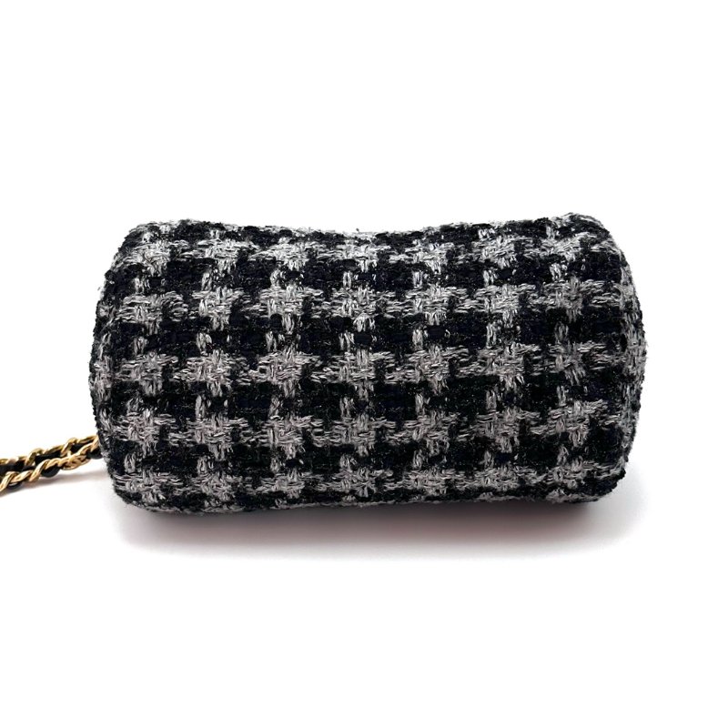 CHANEL 22S金扣千鳥格 毛呢圓筒手提斜背包24*11*14 98新配件塵袋-3