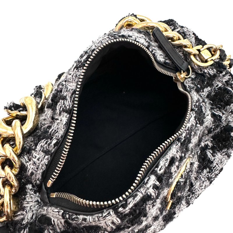 CHANEL 22S金扣千鳥格 毛呢圓筒手提斜背包24*11*14 98新配件塵袋-5