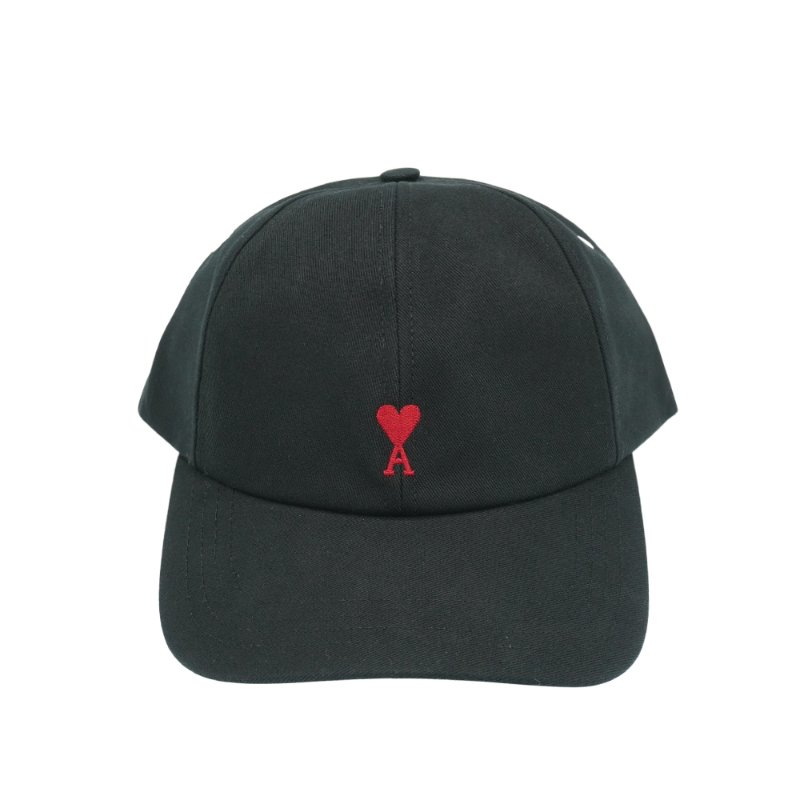 Ami 刺繡紅色愛心Logo棉質棒球帽(黑)-2