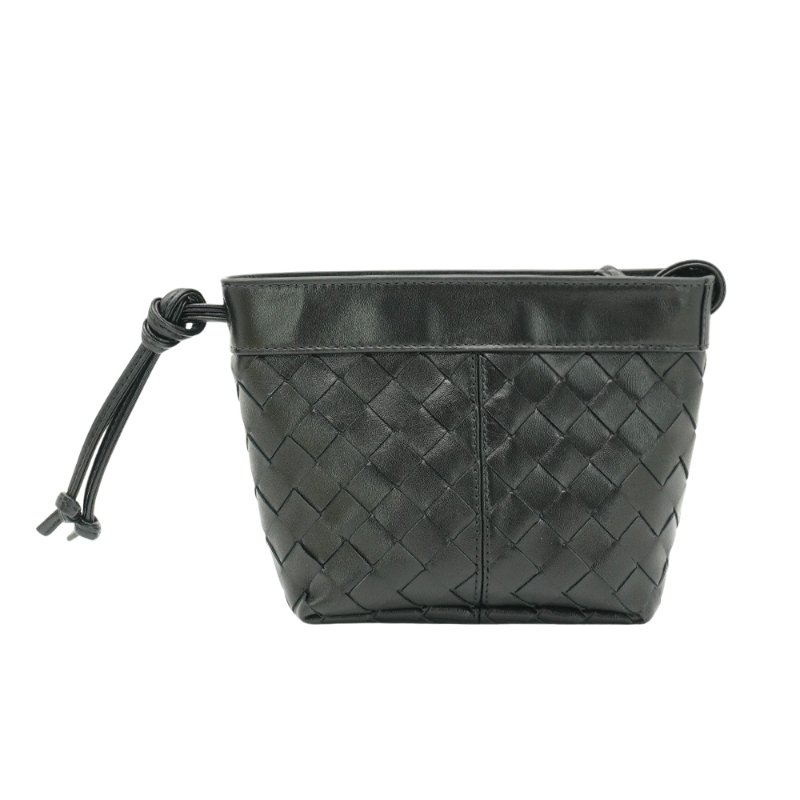 Bottega Veneta 編織小牛皮拉鍊單肩包(827397-黑)-3