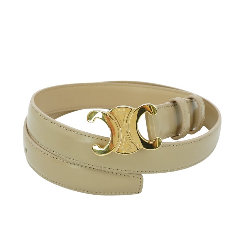 Celine 牛皮金釦凱旋門皮帶/腰帶-80cm(深象牙色)-0
