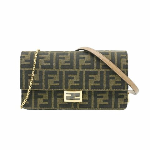 Fendi Baguette 緹花布肩背兩用包Woc(8M0498-咖)