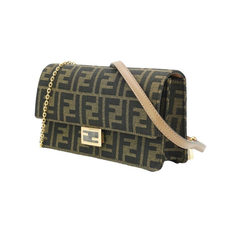 Fendi Baguette 緹花布肩背兩用包Woc(8M0498-咖)-1